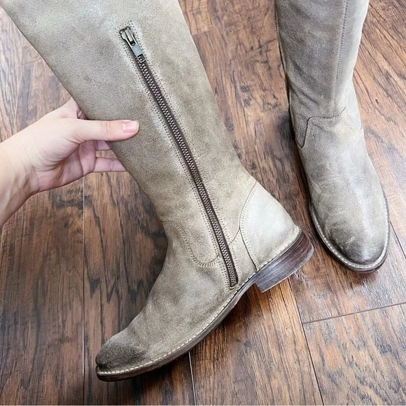 Frye • Shirley OTK Boots over the knee tall suede leather Ash Gray taupe - Picture 13 of 15